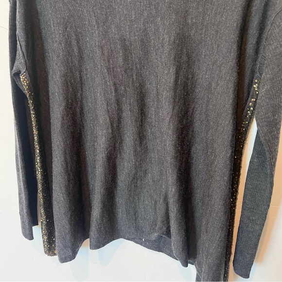 Eileen Fisher NWT 100% Merino Wool Gray Long Sleeve Top Size Medium Sequin - Picture 7 of 10